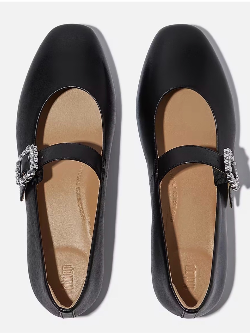 FitFlop Delicato Comfortable APMA Black Mary Jane Flats with Crystal Buckle